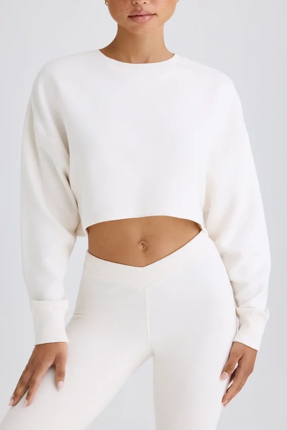 Textured Cotton Jersey Flared Trousers in White Textured Cotton Jersey Flared Trousers in White