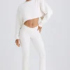 Textured Cotton Jersey Flared Trousers in White Textured Cotton Jersey Flared Trousers in White