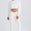 Textured Cotton Jersey Flared Trousers in White Textured Cotton Jersey Flared Trousers in White