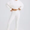 Textured Cotton Jersey Flared Trousers in White Textured Cotton Jersey Flared Trousers in White