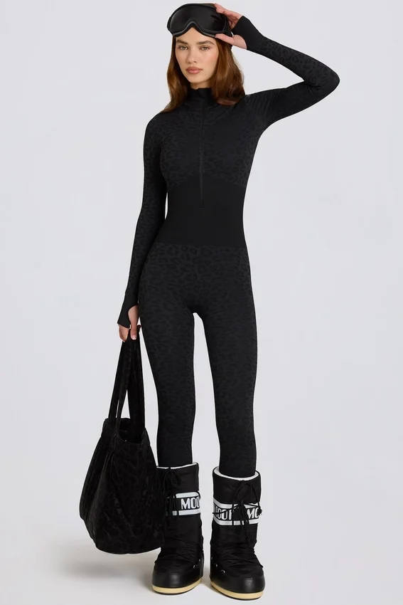 Thermal Base-Layer Jumpsuit in Black Leopard Thermal Base-Layer Jumpsuit in Black Leopard