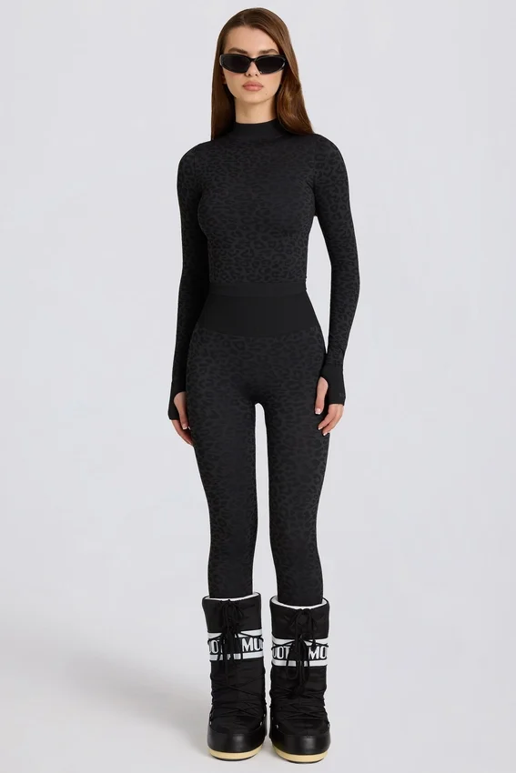 Thermal Base-Layer Leggings in Black Leopard Thermal Base-Layer Leggings in Black Leopard