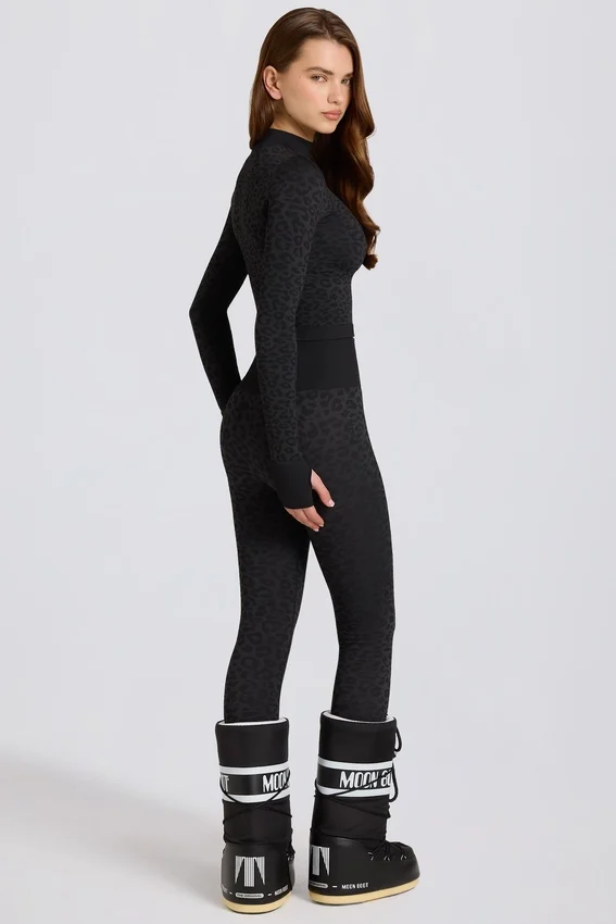 Thermal Base-Layer Leggings in Black Leopard Thermal Base-Layer Leggings in Black Leopard