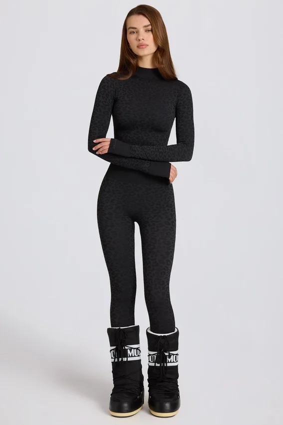 Thermal Base-Layer Leggings in Black Leopard Thermal Base-Layer Leggings in Black Leopard