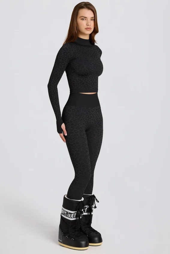 Thermal Base-Layer Leggings in Black Leopard Thermal Base-Layer Leggings in Black Leopard