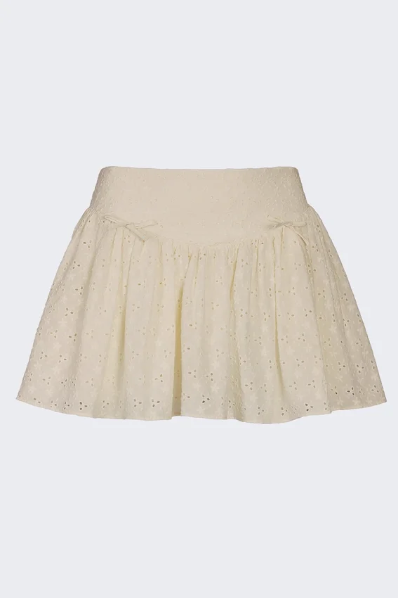 Thia Bow-Detail Broderie Anglaise Mini Skirt in Ivory Thia Bow-Detail Broderie Anglaise Mini Skirt in Ivory