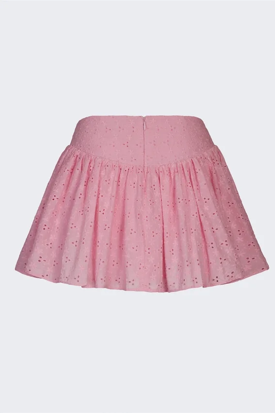 Thia Bow-Detail Broderie Anglaise Mini Skirt in Soft Pink Thia Bow-Detail Broderie Anglaise Mini Skirt in Soft Pink