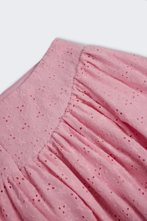 Thia Bow-Detail Broderie Anglaise Mini Skirt in Soft Pink Thia Bow-Detail Broderie Anglaise Mini Skirt in Soft Pink