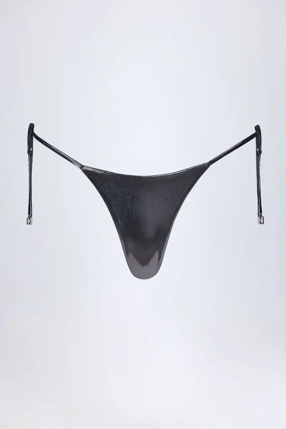 Tierra Thong Bikini Bottoms in Silver Chrome Tierra Thong Bikini Bottoms in Silver Chrome