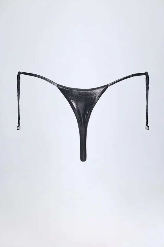 Tierra Thong Bikini Bottoms in Silver Chrome Tierra Thong Bikini Bottoms in Silver Chrome