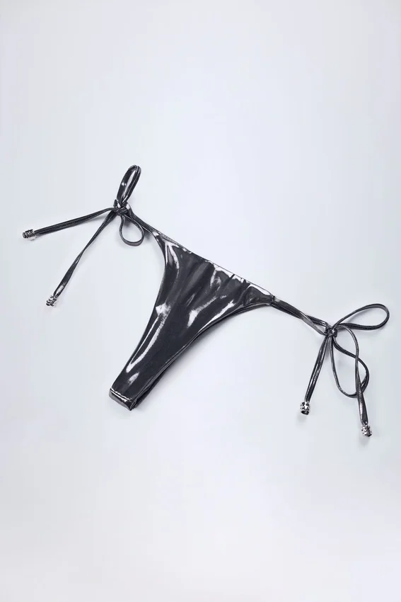 Tierra Thong Bikini Bottoms in Silver Chrome Tierra Thong Bikini Bottoms in Silver Chrome