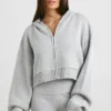 TRUE Cropped Zip Up Chunky Knit Hoodie in Heather Grey TRUE Cropped Zip Up Chunky Knit Hoodie in Heather Grey