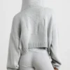TRUE Cropped Zip Up Chunky Knit Hoodie in Heather Grey TRUE Cropped Zip Up Chunky Knit Hoodie in Heather Grey