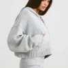 TRUE Cropped Zip Up Chunky Knit Hoodie in Heather Grey TRUE Cropped Zip Up Chunky Knit Hoodie in Heather Grey