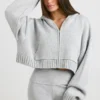 TRUE Cropped Zip Up Chunky Knit Hoodie in Heather Grey TRUE Cropped Zip Up Chunky Knit Hoodie in Heather Grey
