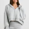 TRUE Cropped Zip Up Chunky Knit Hoodie in Heather Grey TRUE Cropped Zip Up Chunky Knit Hoodie in Heather Grey