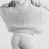 TRUE Cropped Zip Up Chunky Knit Hoodie in Heather Grey TRUE Cropped Zip Up Chunky Knit Hoodie in Heather Grey