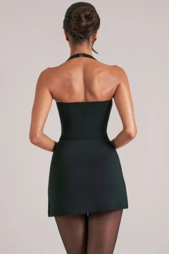 Tula Mid Rise Bodycon Ultra Mini Skirt with Split in Black