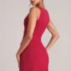 Tula Mid-Rise Bodycon Ultra Mini Skirt with Split in Cherry Red