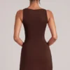 Tula Mid-Rise Bodycon Ultra Mini Skirt with Split in Chocolate Brown Tula Mid-Rise Bodycon Ultra Mini Skirt with Split in Chocolate Brown