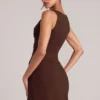 Tula Mid-Rise Bodycon Ultra Mini Skirt with Split in Chocolate Brown Tula Mid-Rise Bodycon Ultra Mini Skirt with Split in Chocolate Brown