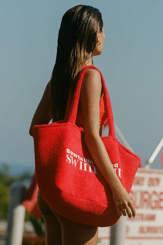 Velika Towelling Tote Bag in Fiery Red Velika Towelling Tote Bag in Fiery Red