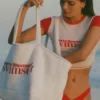 Velika Towelling Tote Bag in White Velika Towelling Tote Bag in White