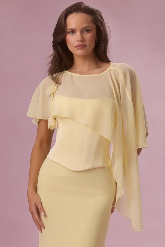 Velina Chiffon Cape in Butter Yellow Velina Chiffon Cape in Butter Yellow