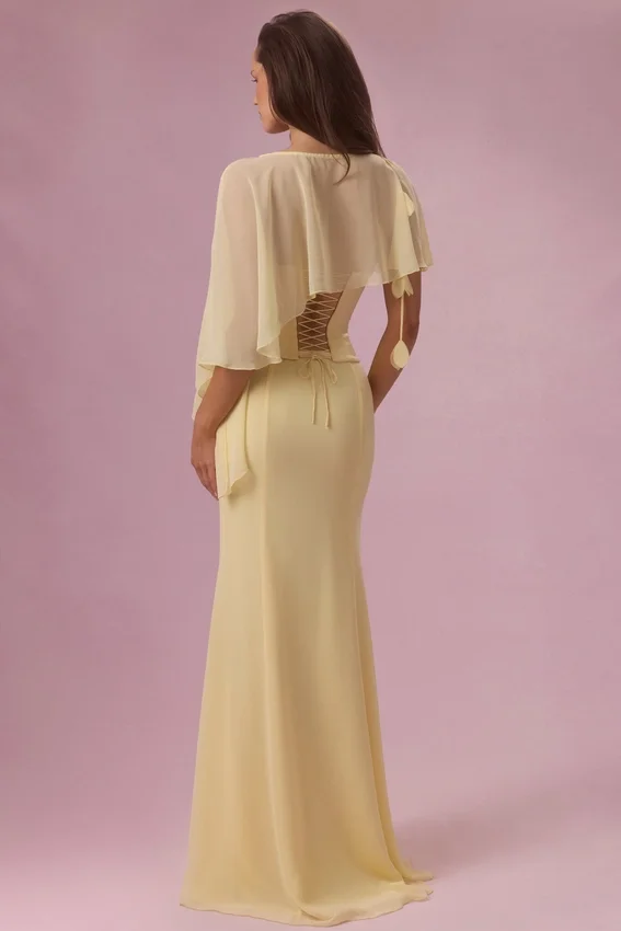 Velina Chiffon Cape in Butter Yellow Velina Chiffon Cape in Butter Yellow