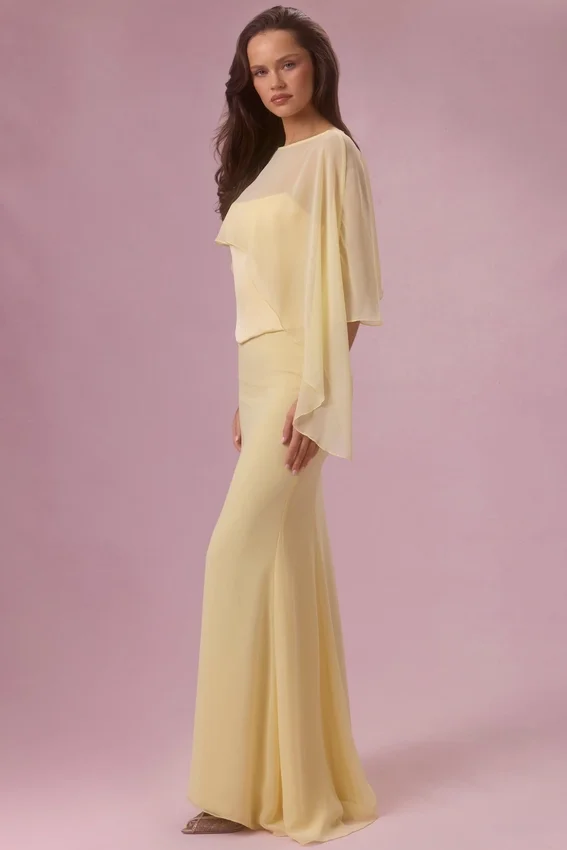 Velina Chiffon Cape in Butter Yellow Velina Chiffon Cape in Butter Yellow