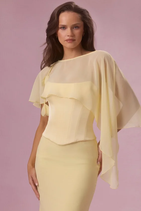 Velina Chiffon Cape in Butter Yellow Velina Chiffon Cape in Butter Yellow