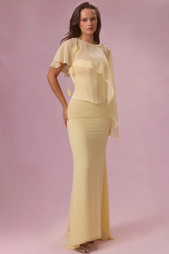 Velina Chiffon Cape in Butter Yellow Velina Chiffon Cape in Butter Yellow