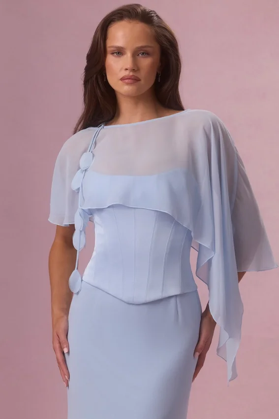 Velina Chiffon Cape in Powder Blue Velina Chiffon Cape in Powder Blue
