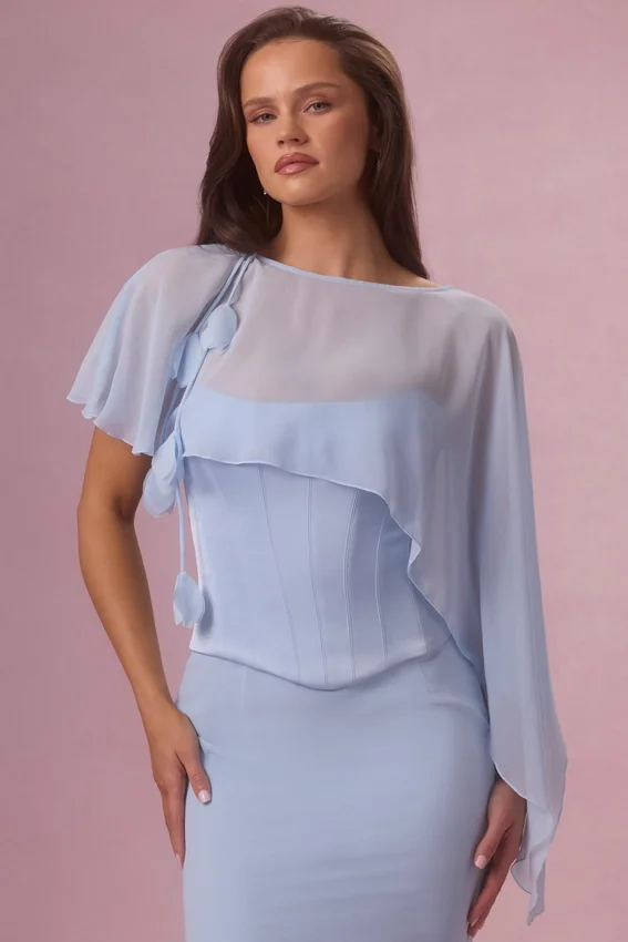 Velina Chiffon Cape in Powder Blue Velina Chiffon Cape in Powder Blue