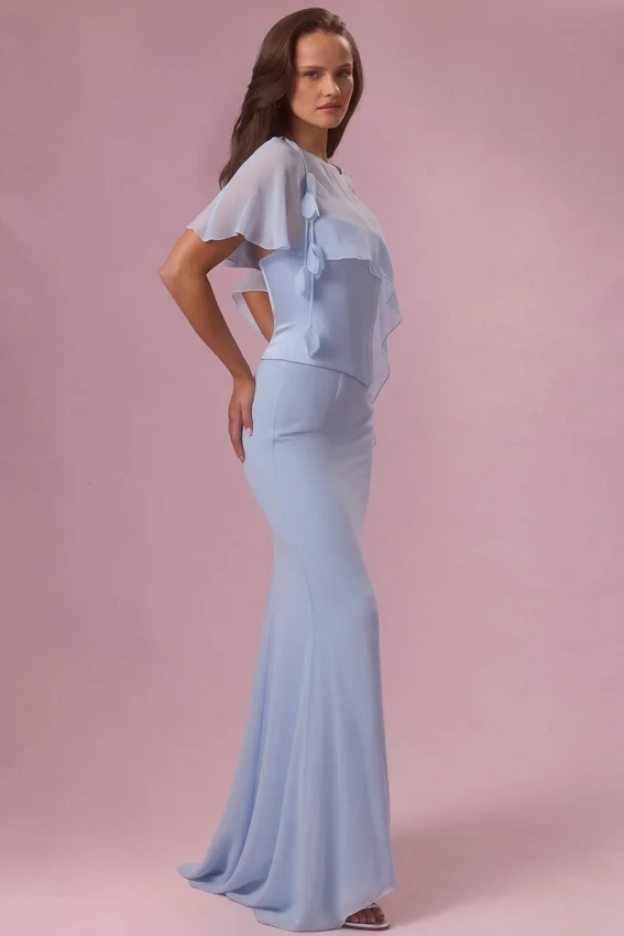 Velina Chiffon Cape in Powder Blue Velina Chiffon Cape in Powder Blue