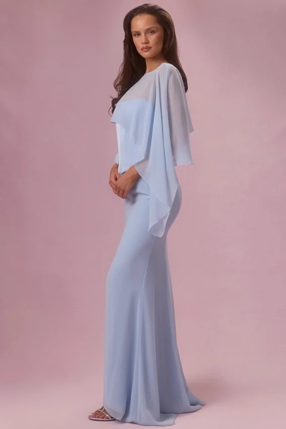 Velina Chiffon Cape in Powder Blue Velina Chiffon Cape in Powder Blue