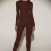 Venia Embellished Crew-Neck Long-Sleeve Top in Chocolate Brown Venia Embellished Crew-Neck Long-Sleeve Top in Chocolate Brown