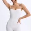Vera Modal Sweetheart-Neck Low-Back Unitard in White Vera Modal Sweetheart-Neck Low-Back Unitard in White