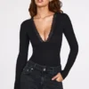 Verity Ribbed Modal Long-Sleeve Plunge Bodysuit in Black Verity Ribbed Modal Long-Sleeve Plunge Bodysuit in Black