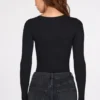 Verity Ribbed Modal Long-Sleeve Plunge Bodysuit in Black Verity Ribbed Modal Long-Sleeve Plunge Bodysuit in Black