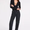 Verity Ribbed Modal Long-Sleeve Plunge Bodysuit in Black Verity Ribbed Modal Long-Sleeve Plunge Bodysuit in Black