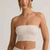 Verna Modal Strapless Crop Top in Pink Yellow Stripe Verna Modal Strapless Crop Top in Pink Yellow Stripe