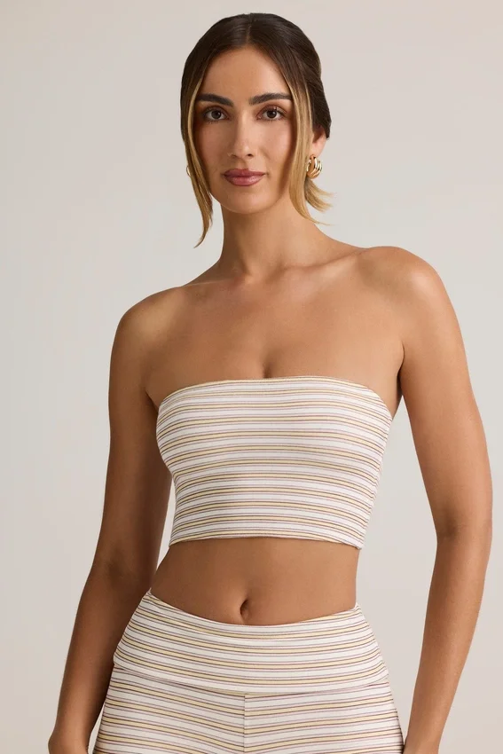 Verna Modal Strapless Crop Top in Pink Yellow Stripe Verna Modal Strapless Crop Top in Pink Yellow Stripe