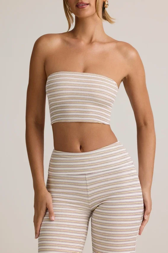 Verna Modal Strapless Crop Top in Pink Yellow Stripe Verna Modal Strapless Crop Top in Pink Yellow Stripe