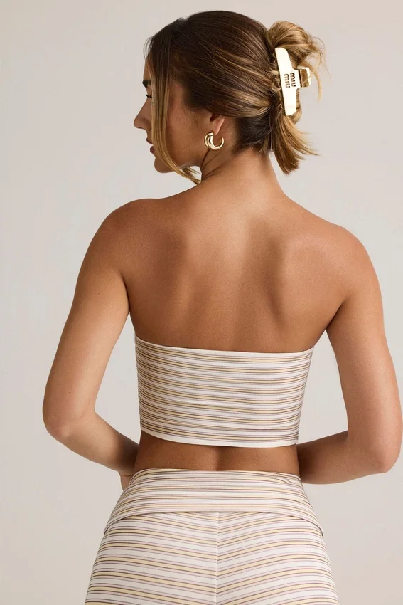 Verna Modal Strapless Crop Top in Pink Yellow Stripe Verna Modal Strapless Crop Top in Pink Yellow Stripe
