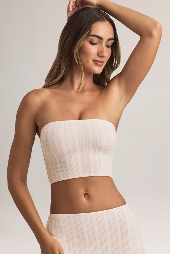 Verna Modal Strapless Crop Top in Stripe Print Verna Modal Strapless Crop Top in Stripe Print