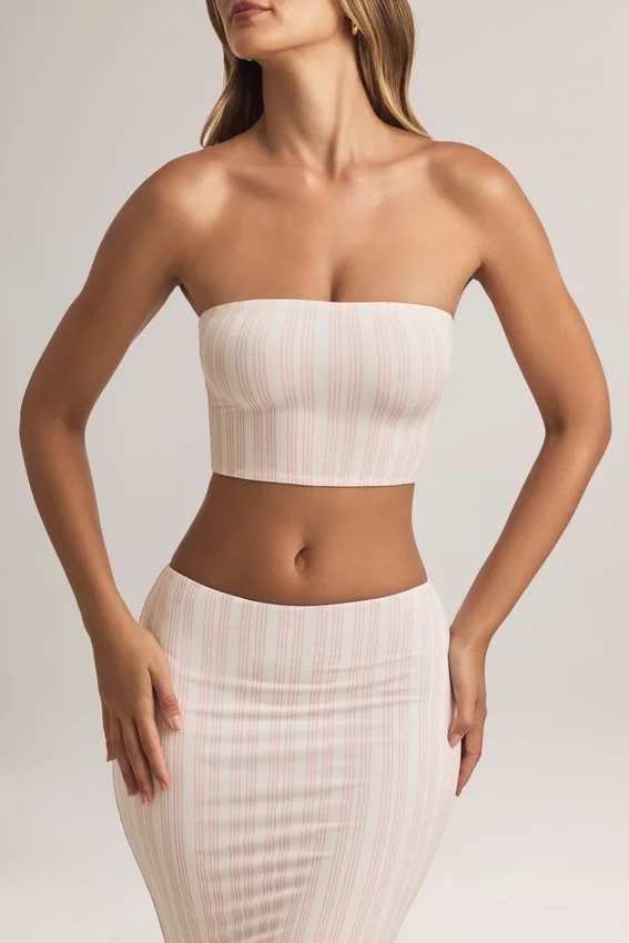 Verna Modal Strapless Crop Top in Stripe Print Verna Modal Strapless Crop Top in Stripe Print