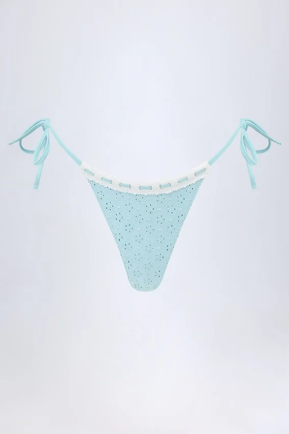 Vernazza Broderie Anglaise Side-Tie Thong Bikini Bottoms in Powder Blue Vernazza Broderie Anglaise Side-Tie Thong Bikini Bottoms in Powder Blue