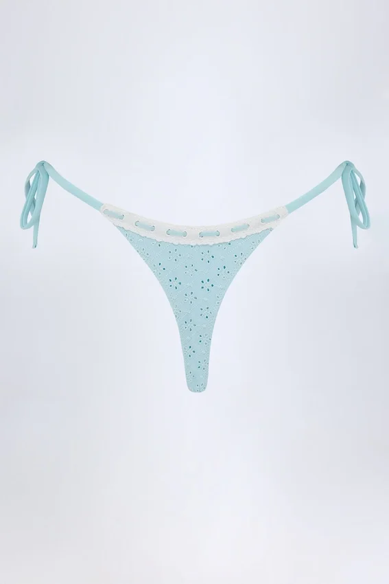 Vernazza Broderie Anglaise Side-Tie Thong Bikini Bottoms in Powder Blue Vernazza Broderie Anglaise Side-Tie Thong Bikini Bottoms in Powder Blue