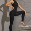 Vida Racer Neck Jumpsuit in Black Vida Racer Neck Jumpsuit in Black